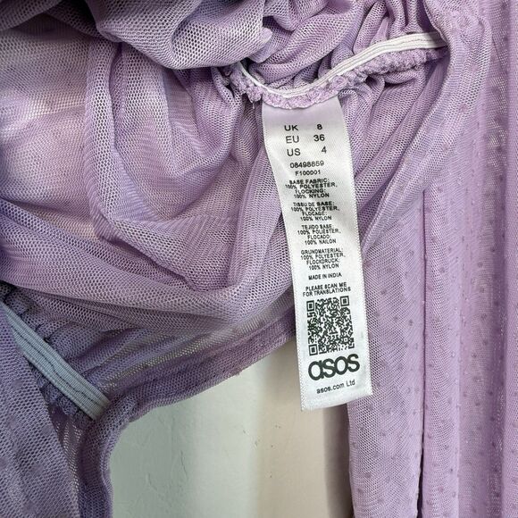 ASOS Size 4 Purple Ruched Sheer Swiss Dot Long Sleeve Crop Top - Picture 11 of 14